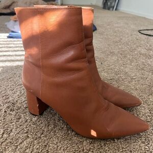 J. Crew Cognac Brown Leather Pointed Toe Block Heel Booties